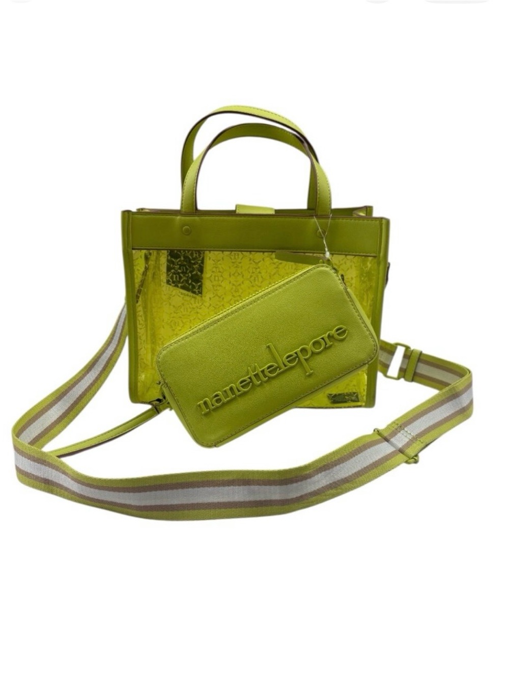 Nanette Lepore Clear Satchel Arianna Wild Lime Clear Plastic Vegan Leather